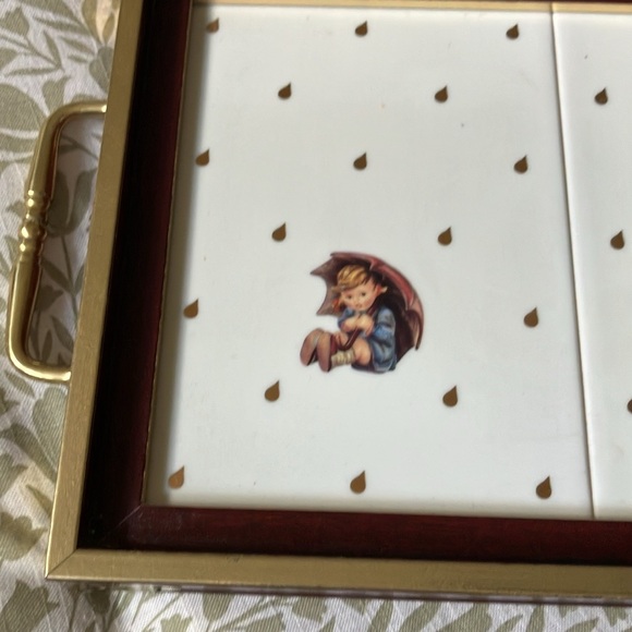 M.J. Hummel Wooden Serving Tray With Porcelain Inlay & Handles 19" x 8.5" x 1.5" - Picture 12 of 13